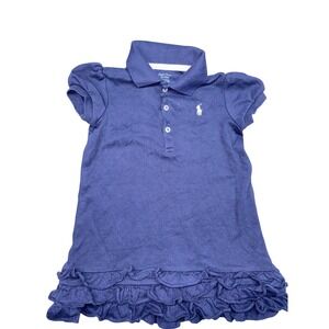 Ralph Lauren Baby Girls Navy Blue Polo Dress Ruffle Skirt Short Sleeve Size 18M